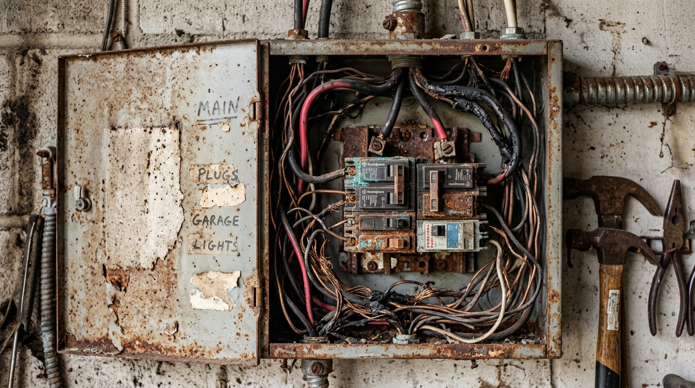 Corroded Rusted Breaker Panel Before Replacement